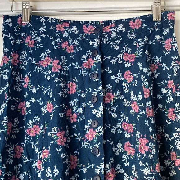 Blue and Pink A-Line Midi Skirt with Tiered Design - Picture 2 of 6